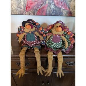 Mr And Mrs Turkey Shelf Sitters Dangling Legs 22” Thanksgiving Fall Home Decor